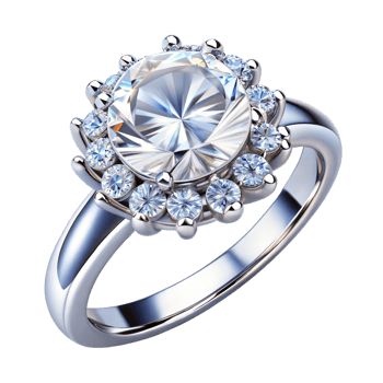 A sparkling diamond engagement ring with multiple stones on a silver band png