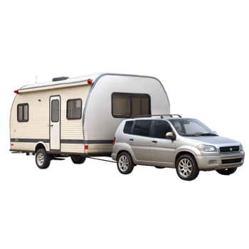 An SUV hitched to a caravan ready for a road trip png