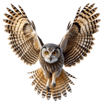 Owl with wings spread wide, soaring gracefully png
