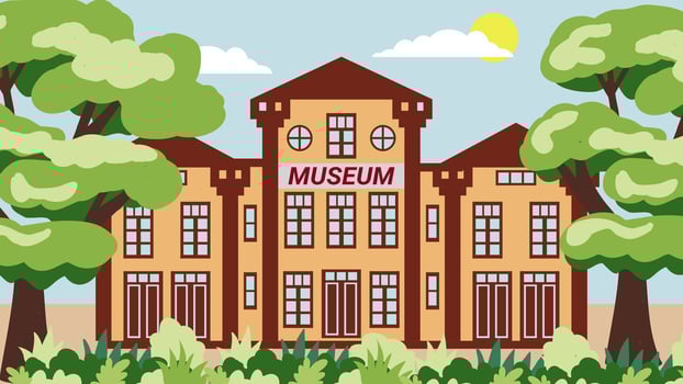 City street with a museum in old house surrounded by trees. Illustration of urban infrastructure in a flat style. vector