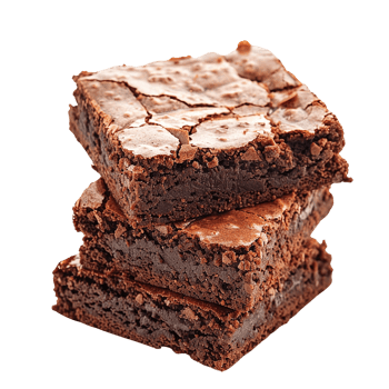 A stack of three chocolate brownies on a white background. AI Generate png