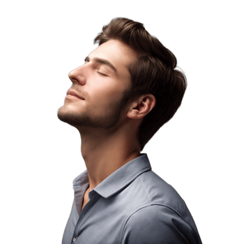 Young Man Enjoying a Moment of Relaxation With Eyes Closed and Head Tilted Upward png