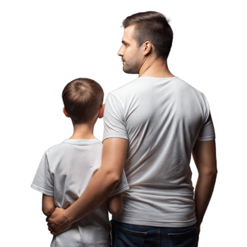 Rear View of Father and Son Standing Together Against a Transparent Background png