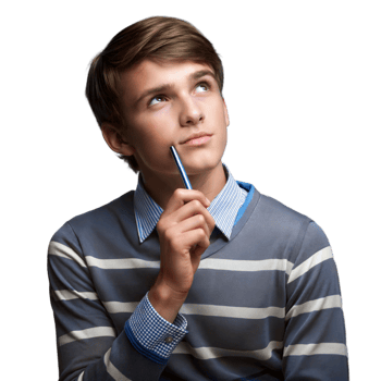 Thoughtful Young Man Holding Pen and Looking Upwards in Contemplation png