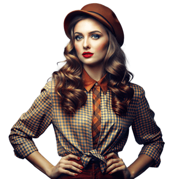 Stylish Woman in Vintage Attire Posing With Confidence Against a Transparent Background png
