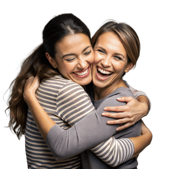 Two Joyful Women Embracing Each Other in a Heartfelt Hug png
