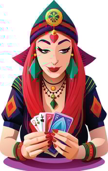 Person with cards dressed as a fortune teller vector