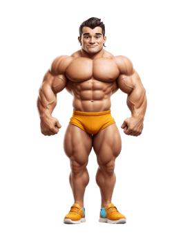 a cartoon bodybuilder with a big chest and arms png