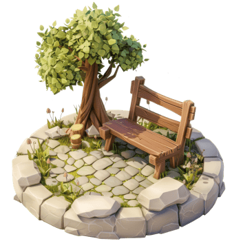 Isometric fantasy medieval garden chair, 3d cartoon, transparent background png