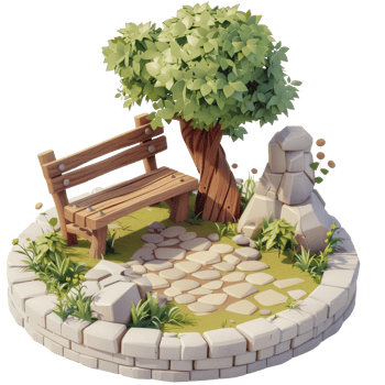Isometric fantasy medieval garden chair, 3d cartoon, transparent background png
