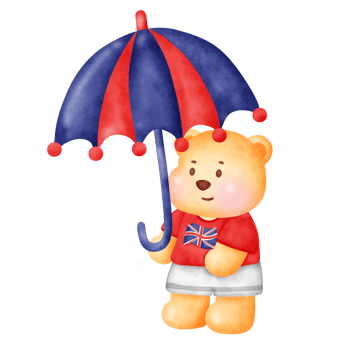Adorable teddy bear holding a blue and red umbrella. png