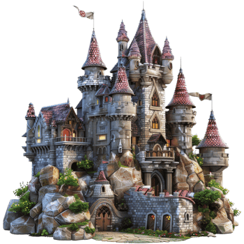 Fantasy kingdom, 3d cartoon, transparent background png