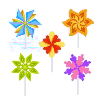 Windmill toy. Origami fan set. Paper pinwheel toys. vector
