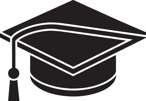 Graduation Cap icon. Flat black symbol. isolated on a white background. vector
