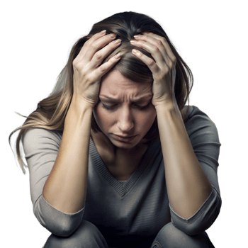 Distressed Young Woman Sitting With Hands on Head Showing Emotional Pain png