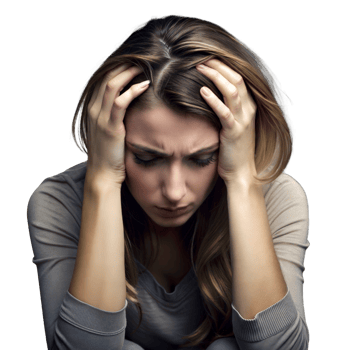 Young Woman Holding Her Head in Hands Showing Signs of Stress or Headache png