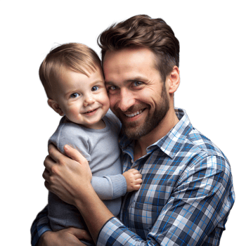 Smiling Father Embracing His Young Son in a Warm, Indoor Setting png
