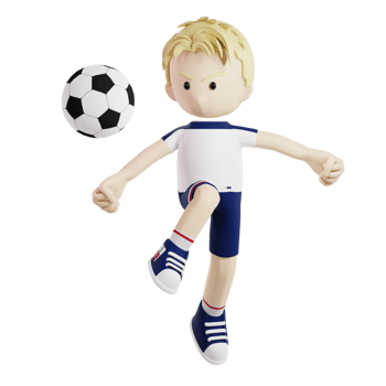 Football player shooting the ball while jumping 3d character render illustration png