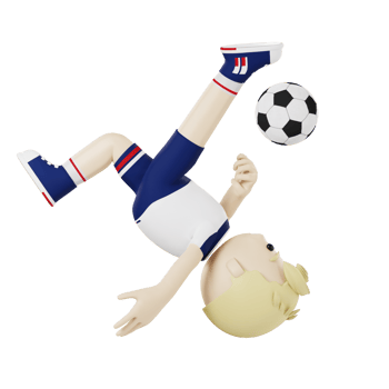3d character football player shooting the ball while jumping png