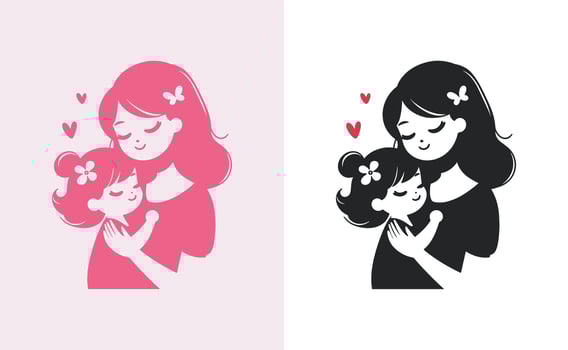 women and child logo design mother's day special can be used in social media post, greeting card design, banner and posters. Happy mothers day silhouette for best mom and child love card design vector