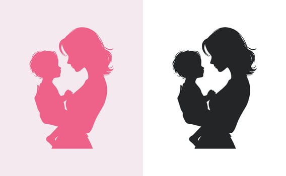 women and child logo design mother's day special can be used in social media post, greeting card design, banner and posters. Happy mothers day silhouette for best mom and child love card design vector