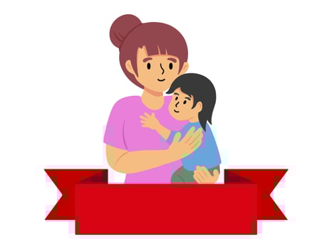 Mother Holding Daughter Ribbon Background vector