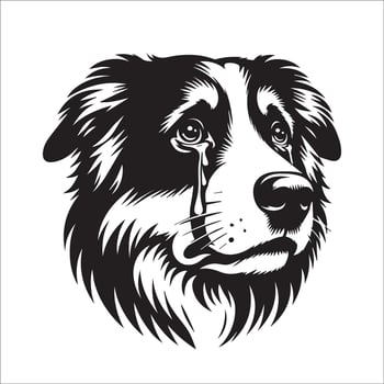 Australian Shepherd Dog - An Australian Shepherd Dog Sorrowful face illustration in black and white vector