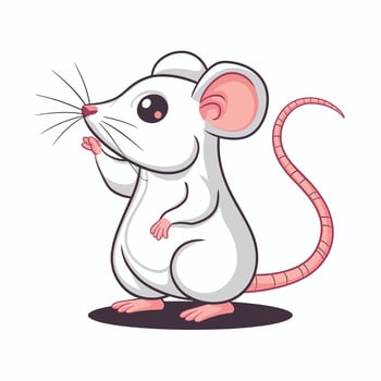 Cartoon mouse set. Grey furry rodent little rat with pink hairless tail walking or sitting isolated on white. illustration for pet, animal, wildlife concept vector