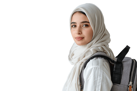 Pakistani girl dressed stylish clothes going to university on isolated transparent background png