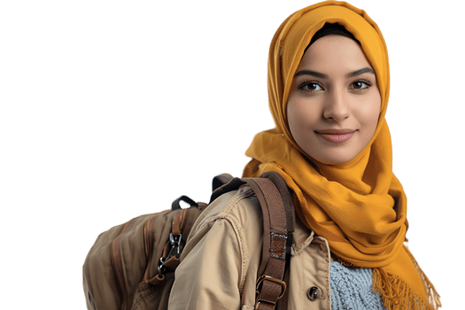 Pakistani girl dressed stylish clothes going to university on isolated transparent background png