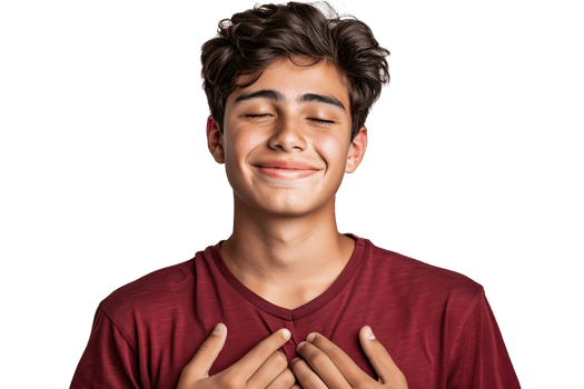 Young smile guy hands touch chest heart thankful grateful on isolated transparent background png