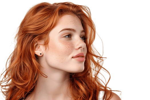 Portrait of satisfied glad lovely lady beaming smile look empty space on transparent background png