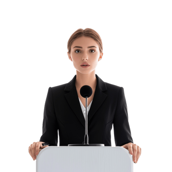 Businessman in microphone isolated on transparent background png