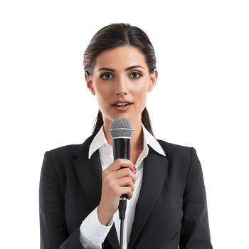 Businessman in microphone isolated on transparent background png