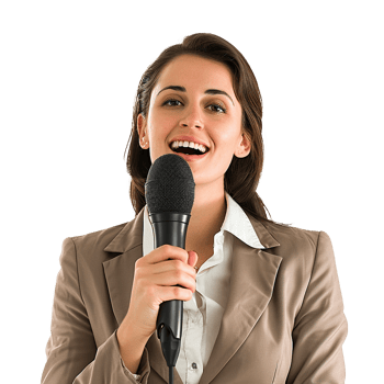 Businessman in microphone isolated on transparent background png