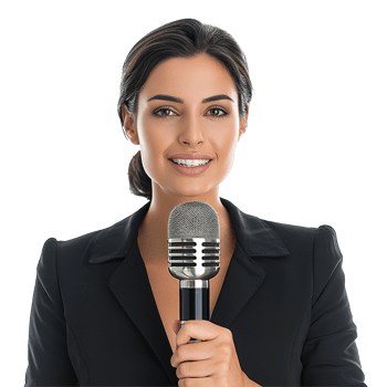 Businessman in microphone isolated on transparent background png