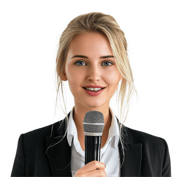 Businessman in microphone isolated on transparent background png
