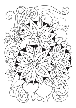 Coloring page with large flower and buds. black and white background for coloring. Art therapy. Art line. vector