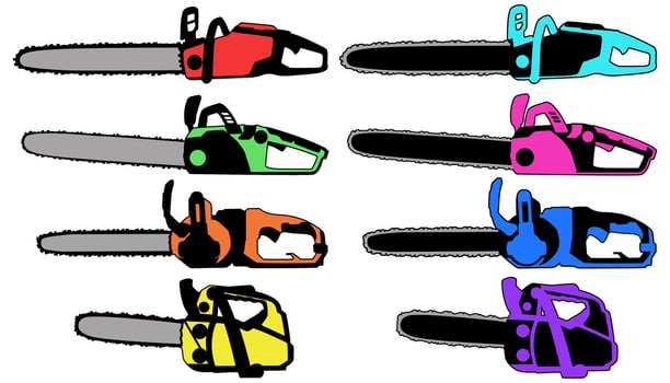 set trendy modern gasoline chainsaw icon logo design vector