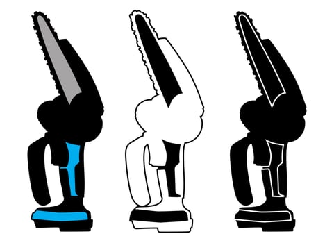 set Blue Gasoline Chainsaw icon. wood machine symbol vector
