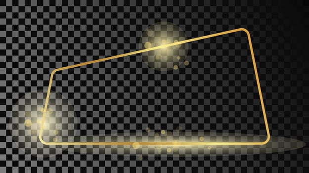 Gold glowing rounded trapezoid shape frame vector