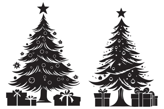 christmas tree gift box Silhouette vector