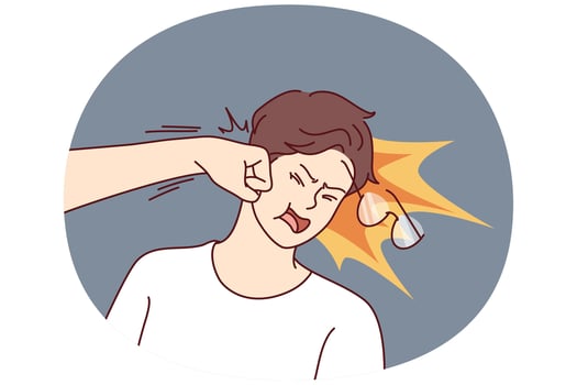 Unfortunate man gets punched in face and feels pain and resentment due to sudden aggression vector