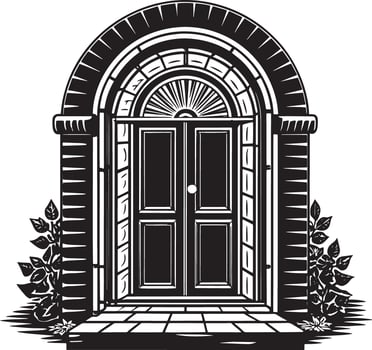 Entrance to the house. Door Silhouette illustration. Black and white. vector