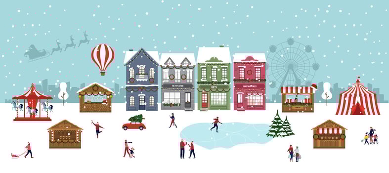 Winter town flat illustration vector