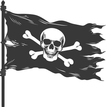 Silhouette Pirate flag with a skull and crossbones black color only vector