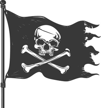 Silhouette Pirate flag with a skull and crossbones black color only vector