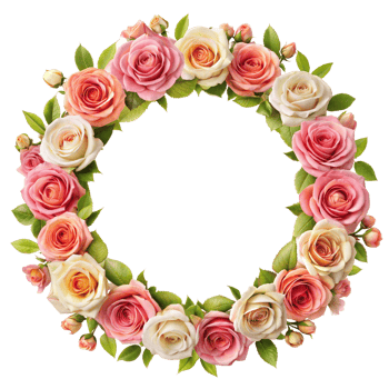 A wreath made of pink and cream roses arranged in a circle png