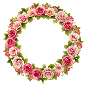 A wreath of pink and white roses in a perfect circle png