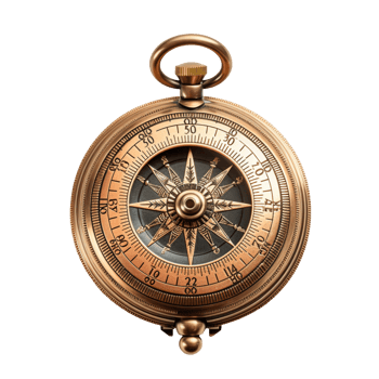 Brass antique compass isolated on transparent background png